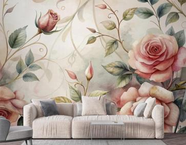 Zarif Gül Ağacı Deseni Suluboya Arka Plan Duvar Kağıdı