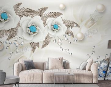 İncili Çiçekli Arka Planlı 3D Duvar Kağıdı