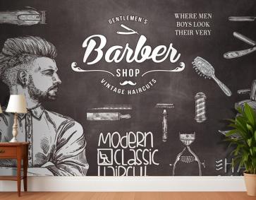 Koyu Arka Plan Berber Aletleri Vintage Duvar Kağıdı