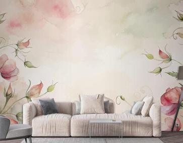 Tatlı Bezelye Çiçekleri Duvar Kağıdı Duvar Minimalist Suluboya Arka Plan