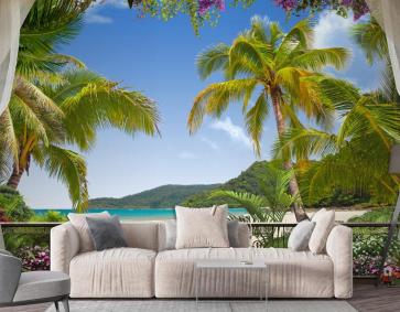 Palmiyeler Altında Rüya Gibi Bir Manzara Duvar Kağıdı