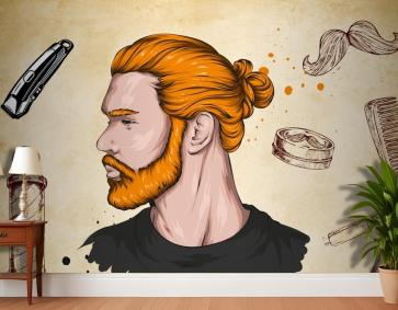 Sarı Arka Plan Turuncu Saçlı Kuaför Duvar Kağıdı