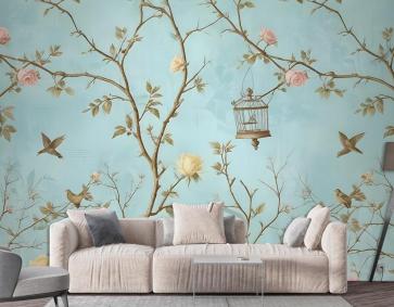 Fotoğraf Duvar Kağıdı  İçin Küçük Çiçekler Ve Kuşlar