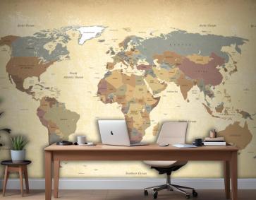 Dokulu Vintage Dünya Haritası Duvar Kağıdı