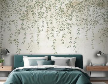 Sisli Ormanda Tropikal Yaprak Tasarımı Yatak Odası Duvar Kağıdı