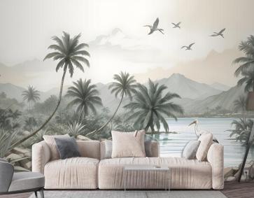 Kuşlarla Tropikal Doğa Manzarası Duvar Kağıdı