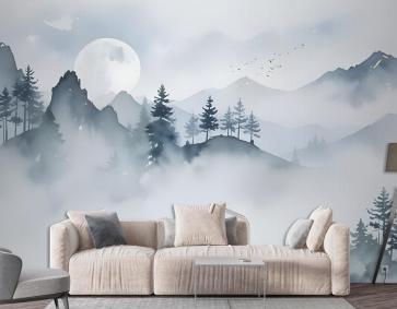 Suluboya Dağ Manzarası Duvar Kağıdı 