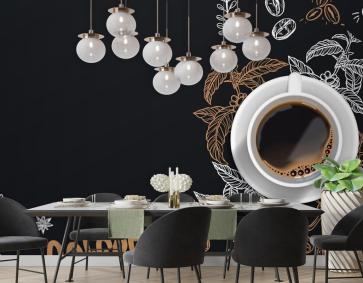 Yaprak Çizimleri Ve Gerçekçi Kahve Cafe Duvar Kağıdı