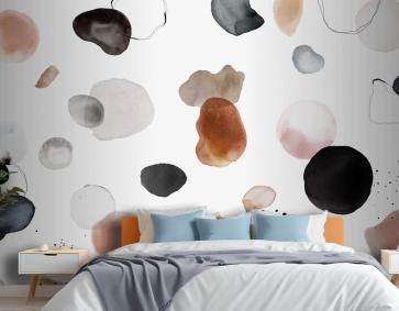 Renkli Suluboya Leke Rozet Seti Yatak Odası Duvar Kağıdı