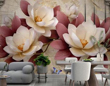 3 Boyutlu Çiçek Sütunların Arasında Duvar Kağıdı
