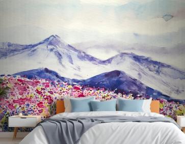 Suluboya Bahar Manzara Yatak Odası Duvar Kağıdı