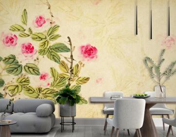 Eski Kağıt Duvar Kağıdı Duvar Üzerine Gül Çiçeğinin Geleneksel Çin Resmi