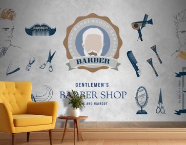 Ahşap Zemin Erkek Kuaför Berber Duvar Kağıdı