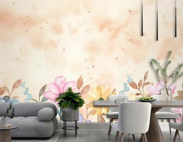 Renkli Çiçekli Bahçe Arkaplanı Suluboya Duvar Kağıdı 