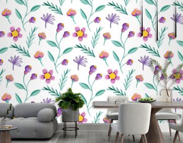 Renkli Çiçek Desenli Duvar Kağıdı