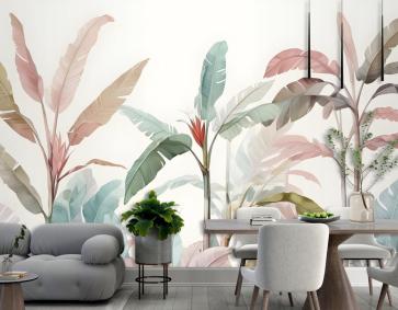 Renkli Tropikal Muz Ağacı Duvar Kağıdı 