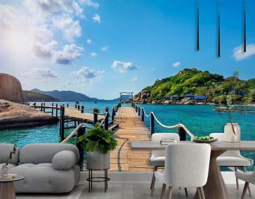 Derinlik 3 Boyutlu Iskele Deniz Manzara Duvar Kağıdı