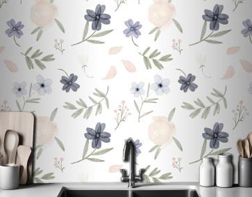 El Boyalı Suluboya Botanik Desenli Mutfak Duvar Kağıdı