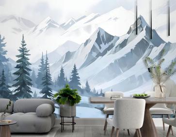 Karikatür Ayı Duvar Kağıdı  Ile Çocuklar Dağ Manzarası