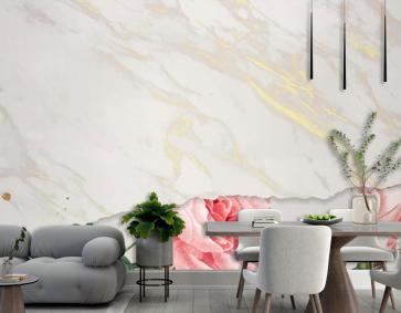 Mermer Tasarım Ve Gül Vintage Duvar Kağıdı