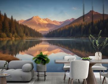 Gündoğumunda Dağ Ve Göl Manzarası Duvar Kağıdı