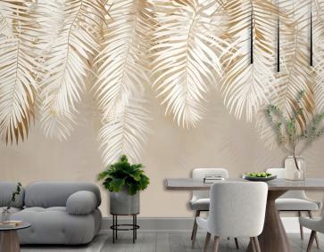 Nötr Tropikal Palmiye Yaprağı Duvar Kağıdı 