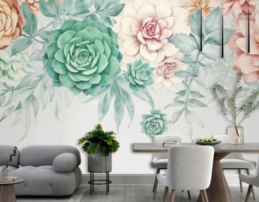 Nostaljik Yumuşak Yeşil Asma Çiçek Sanatı Duvar Kağıdı 