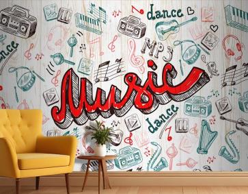 Renkli Müzik Yazısı Ve Şekiller Özel Tasarım Duvar Kağıdı
