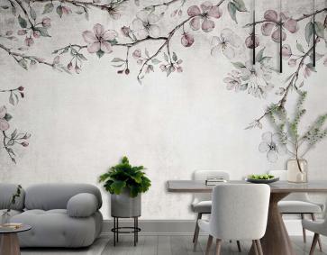 Romantik Soft Renk Çiçekler Vintage Duvar Kağıdı