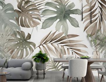 Vintage Muz Ve Palmiye Yaprakları Duvar Kağıdı