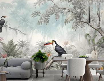 Vintage Tarihi Cennet Kuşu Sanat Duvar Kağıdı 