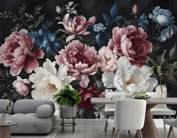 Suluboya Koyu Şakayık Çiçek Duvar Kağıdı 