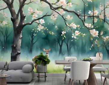 Şeftali Çiçeği Duvar Kağıdı  Ile Suluboya Ormanı