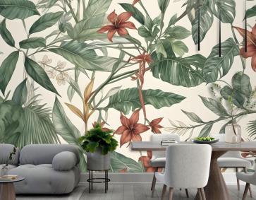 Suluboya Yeşil Tropikal Yapraklar Duvar Kağıdı