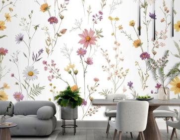 Suluboya Yumuşak Kır Çiçekleri Duvar Kağıdı
