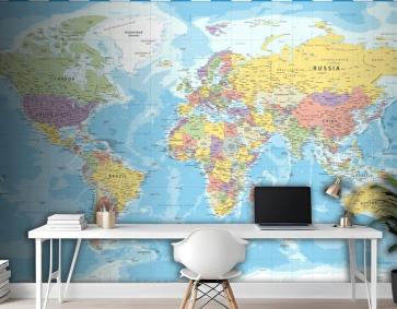 Dünya Haritası Klasik Renkli Siyasi Duvar Kağıdı 