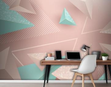 Pembe Ve Yeşil Üçgenler Ile Gerçekçi Arka Plan Ofis Duvar Kağıdı