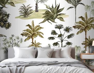 Güzel Tropikal Vintage Hawaii Palmiye Ağaçları Yatak Odası Duvar Kağıdı