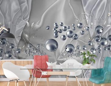 3D Duvar Kağıdı Gümüş Toplar Gri Arka Plan