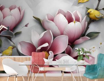 3D Kabartmalı Görünümlü Zambak Çiçeği Duvar Kağıdı 