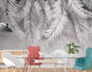 Açık Renk Tonlarında Tropikal Yapraklar Duvar Kağıdı