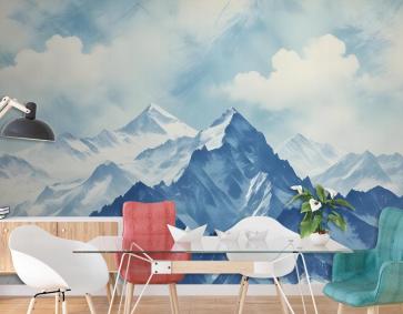 Akrilik Mavi Dağ Manzarası Duvar Kağıdı Duvar