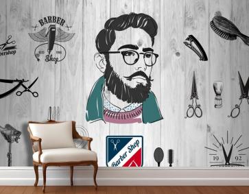 Ahşap Arka Plan Barber Shop Erkek Kuaför Duvar Kağıdı