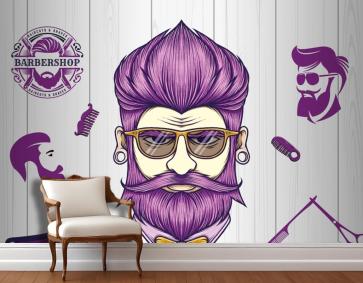 Ahşap Arka Plan Mor Temalı 3D Kuaför Duvar Kağıdı