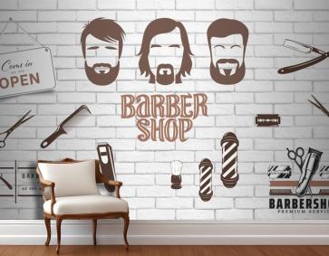 Ahşap Zemin 3D Kahverengi Temalı Kuaför Duvar Kağıdı