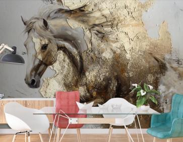 Altın Yeleli At Vintage Duvar Kağıdı