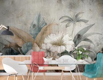 Antika Dokulu Bitkisel Desen Vintage Duvar Kağıdı