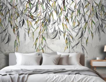 Arka Planda Yukarıdan Asılan Dallar Yatak Odası Duvar Kağıdı
