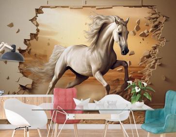 Duvarı Yıkıp Geçen At 3D Duvar Kağıdı