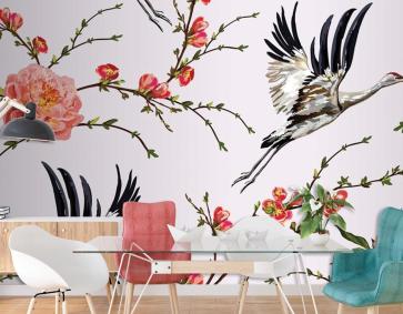Çiçekler Ve Bitkiler Çiçekler Ve Kuşlar Sorunsuz Baskı Desenli Duvar Kağıdı
